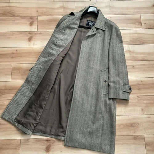 Cappotto BURBERRY vintage cashmere spina di pesce tweed balmacaan grigio