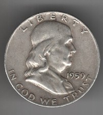 1959 D FRANKLIN HALF DOLLAR 90% SILVER DENVER MINT .50¢ UNITED STATES OF AMERICA