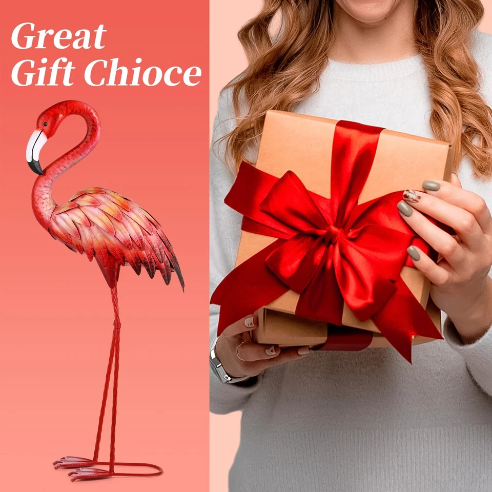 Pink Flamingo Garden Statue Outdoor Decor Metal Yard Art Lawn Ornaments for B... - Image 4 of 4