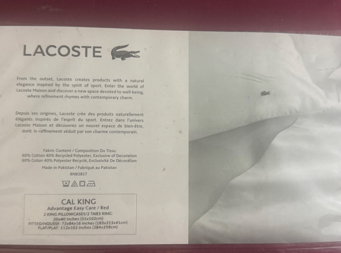 Lacoste Cal King Advantage Easy Care Red 4 Piece Sheet Set $49 New Inc Shipping thumbnail 2