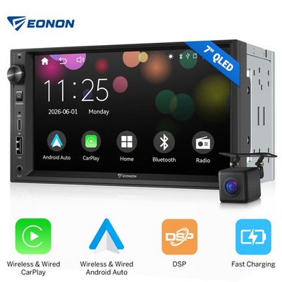 Double 2Din 7'' wireless Android Auto CarPlay Car Stereo Radio GPS Sat Nav USB BT