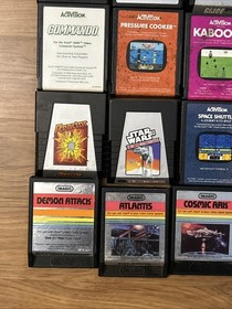 Atari 2600 Woodgrain 6 Switch Console W/ Power 25 Rare Games Remotes Tested