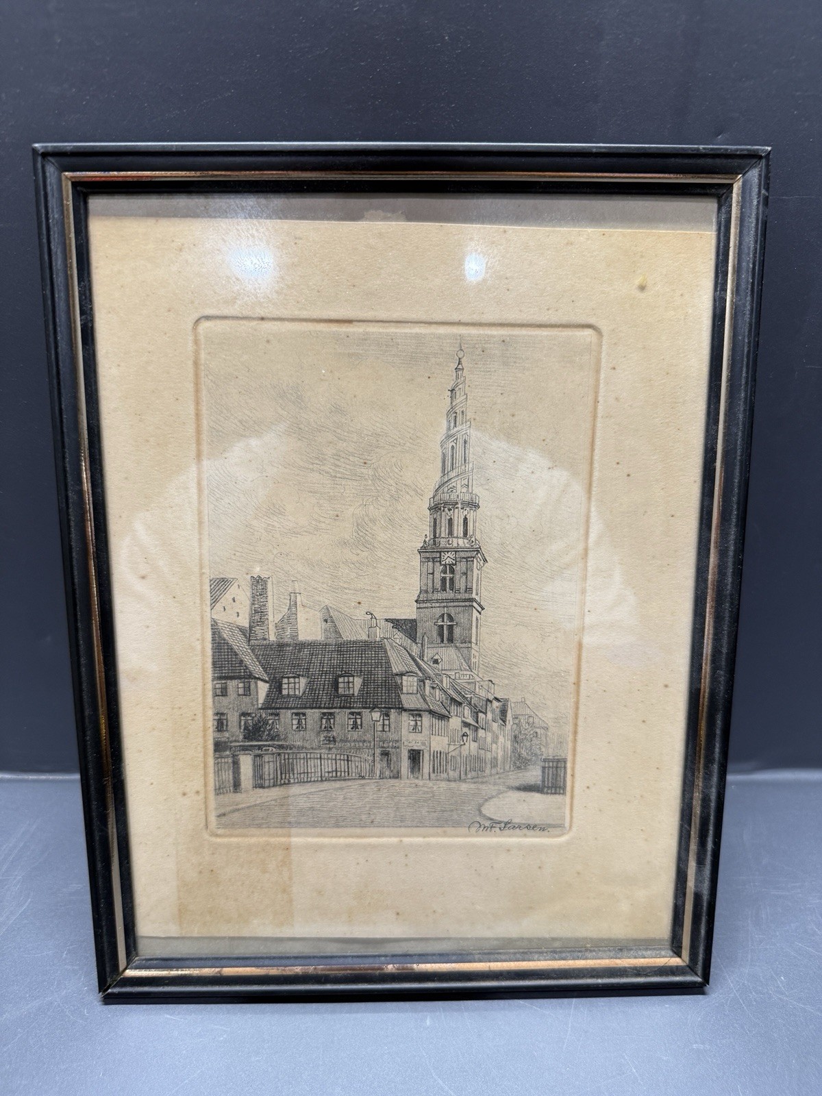 Original Signed Otto Larsen Etching Copenhagen Our Saviour’s Church c1920s
