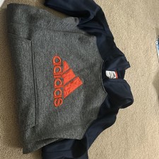 Adidas Boys Dark Grey Blue and Red Hoodie Pullover Sweatshirt Size Large 14-16