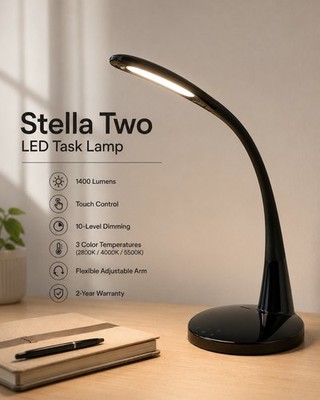 Stella TWO LED Task Lamp Black Craft Sewing Reading 1400 Lumens NEW