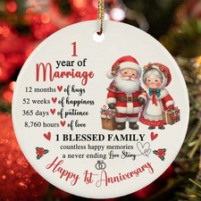Happy 1st Anniversary Ornament Cute Santa Claus 1 Year Marriage Christmas Gift