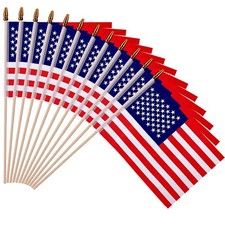 12 Pack Small American Flags - 4x6 Inch Mini USA Hand Held inches, 12 Pcs