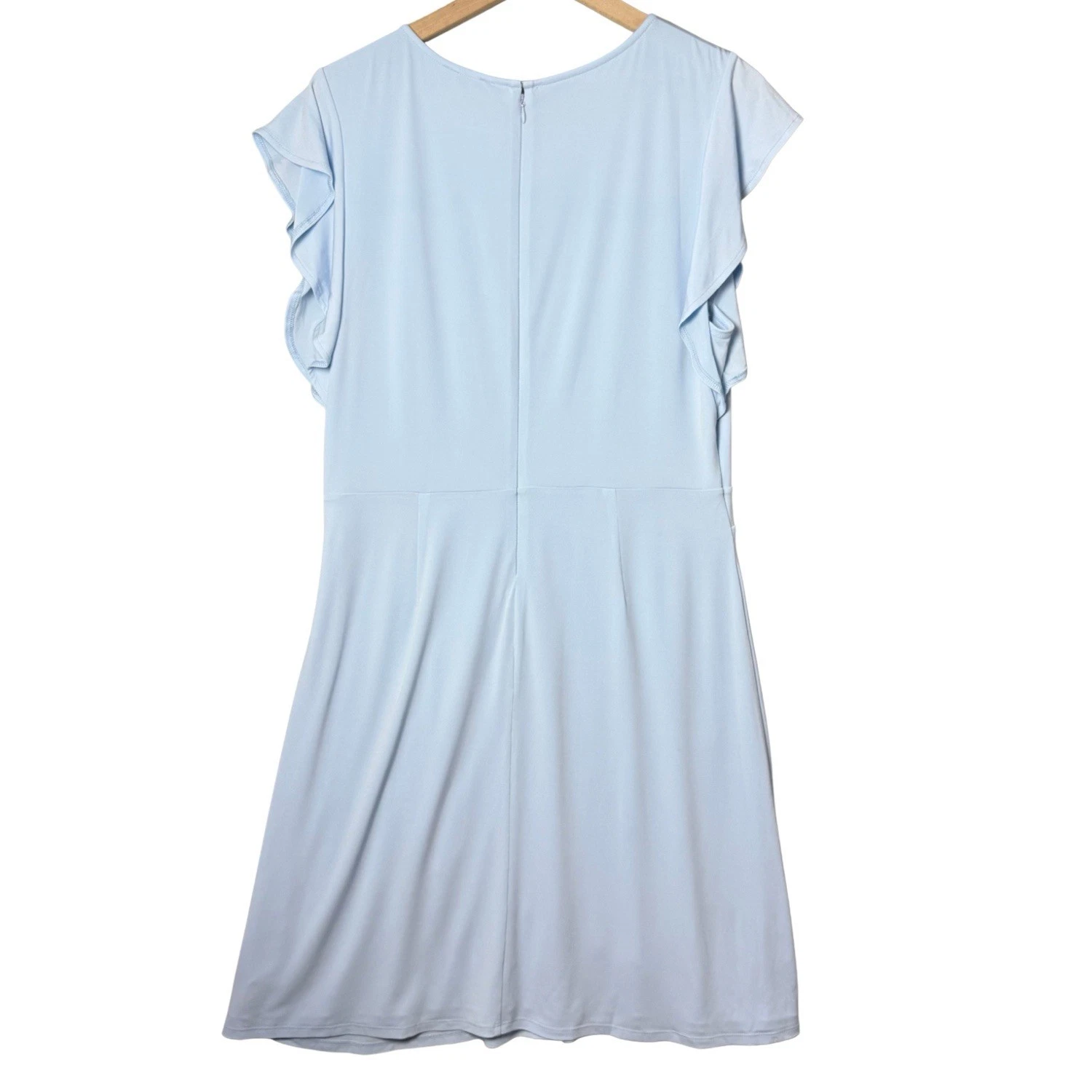VETEMENTS Abito donna The Limited blu chiaro manica corta svolazzante lunghezza ginocchio finto avvolgente L