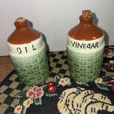 Vintage Oil And Vinegar Set Japan 1950s Jug Shaped With Cork Top