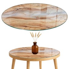 Glass Table Top Protector Indoor Outdoor Use Wood With Resin Accents Round 60cm