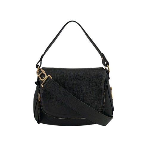 TOM FORD Jennifer Medium Double Strap Bag in Black Grained Leather