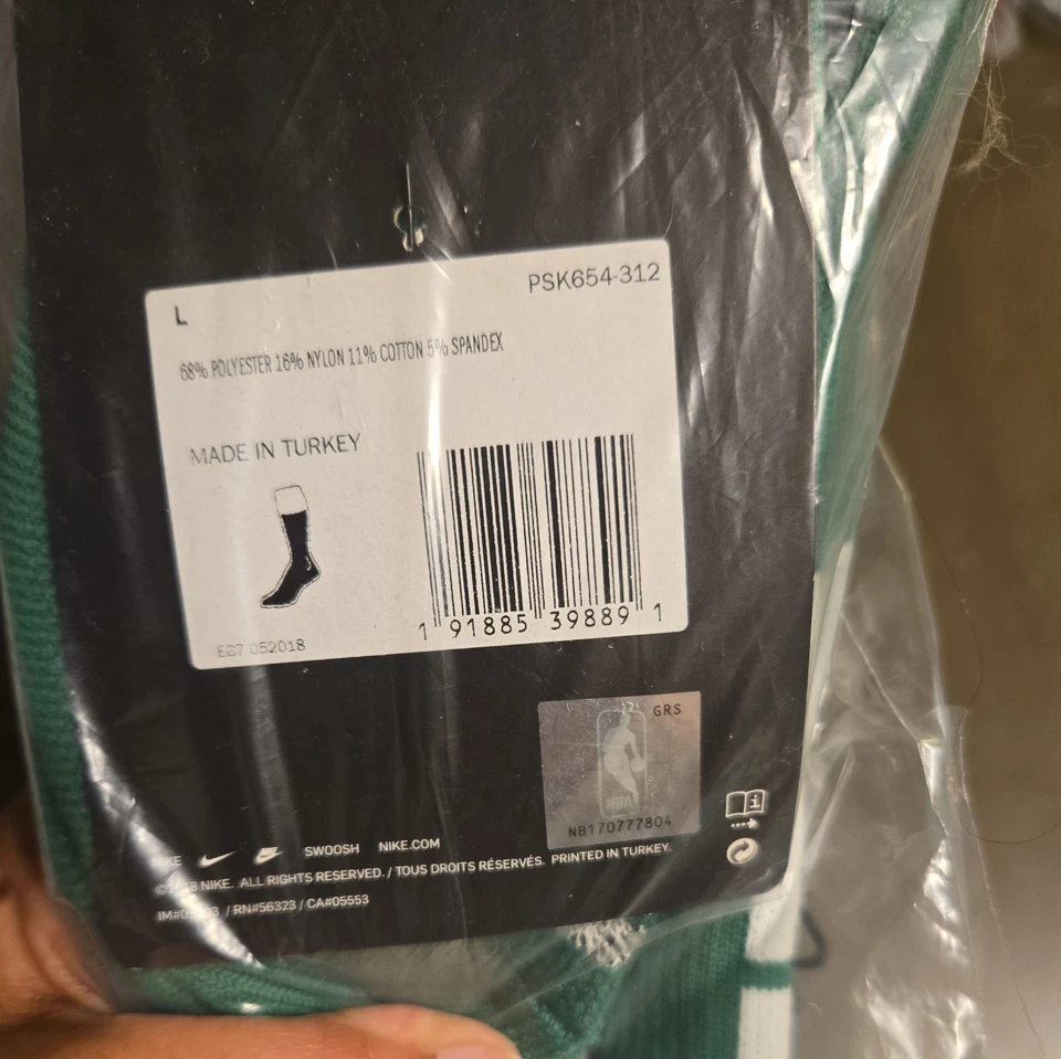 Nike NBA подлинности носки экипажа длина зеленый/белый - sz большой - Изображение 4 из 4