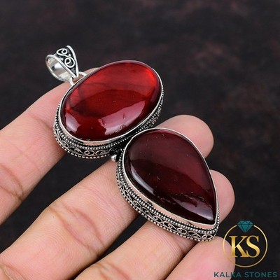 Valentines Sale 925 Silver Red Fire Labradorite Gemstone Elegant Vintage Pendant