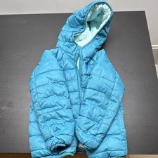 Lands' End Unisex Kids Blue Hooded Puffer Jacket Fleece Lined Quilted Zip S