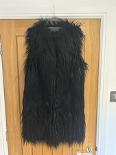 Ladies Warehouse Black Faux Fur Shaggy Gilet Waistcoat Size Medium UK 12 14 VGC