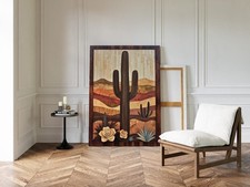 Wood Inlay Saguaro Cactus Canvas Rustic Southwestern Desert Wall Art