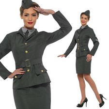 Smiffys WW2 Green Army Girl Uniform Adults Ladies Fancy Dress Costume