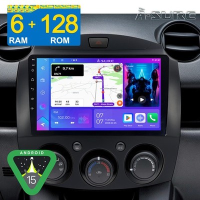 8 Core 6G+128G Android 15 Autoradio CarPlay WIFI Bluetooth Für Mazda 2 2007-2014