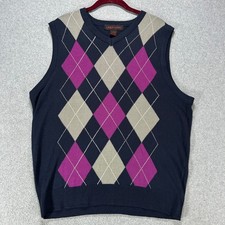 Linea Uomo Sweater Vest Mens Large Navy Blue Purple Argyle Preppy Academic