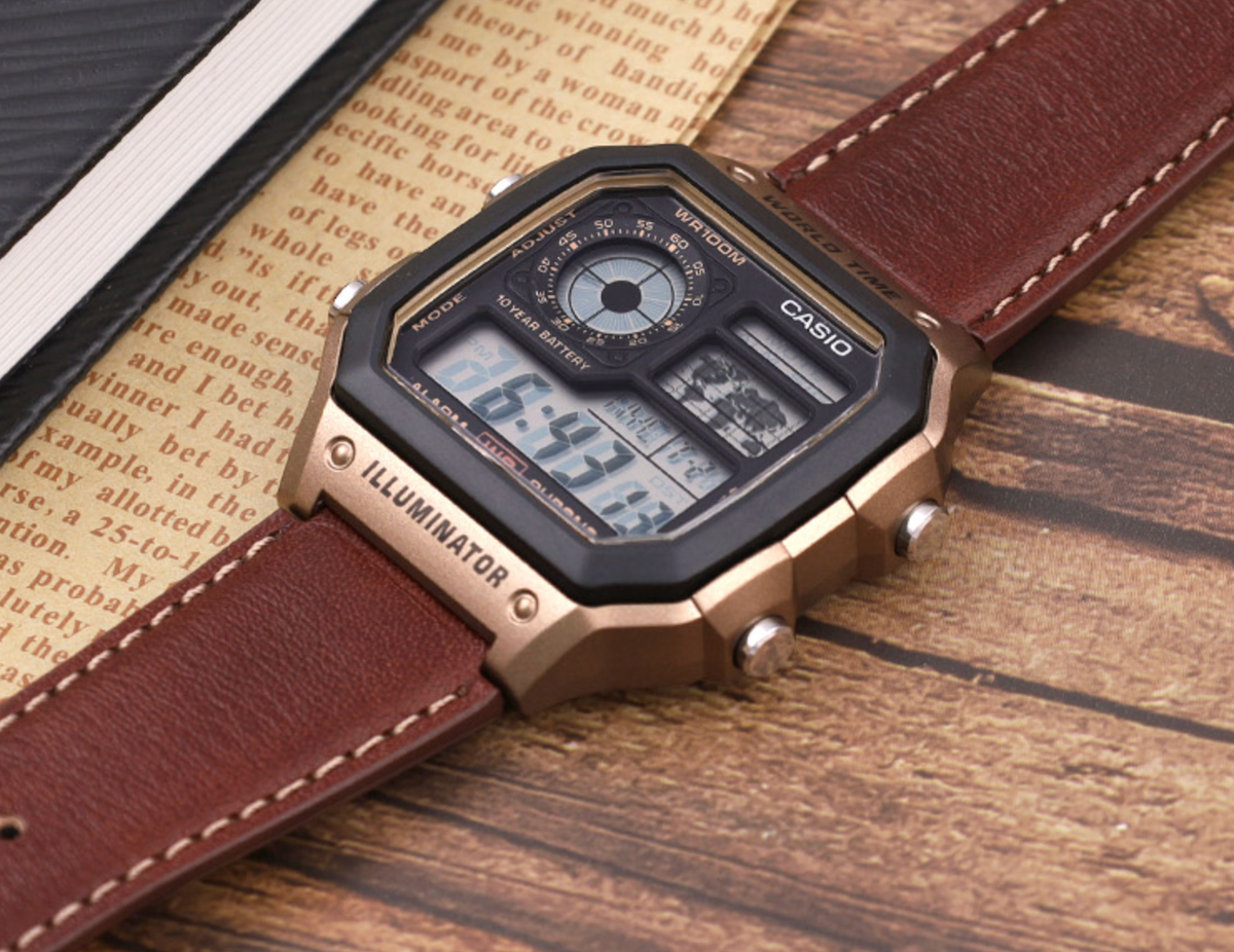 Casio AE-1200WHL-5A Men's Digital Watch Brown Leather From