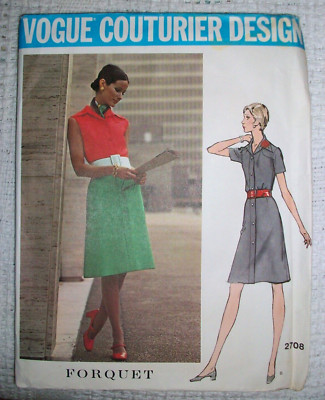 VOGUE Couturier Vintage 70s Pattern 2708 MOD Shirtdress FORQUET Label Size 12