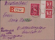 B19667 Brief DDR 2x 244 auf R-Brief Demmin nach Altentreptow 1950