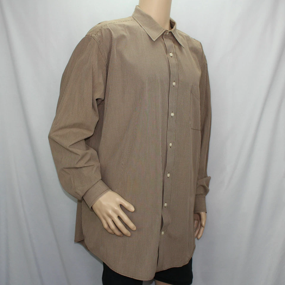 Camisa de vestir St John's Bay marrón blanca a cuadros para hombre 2XL grande alta manga larga  Foto 3 de 4