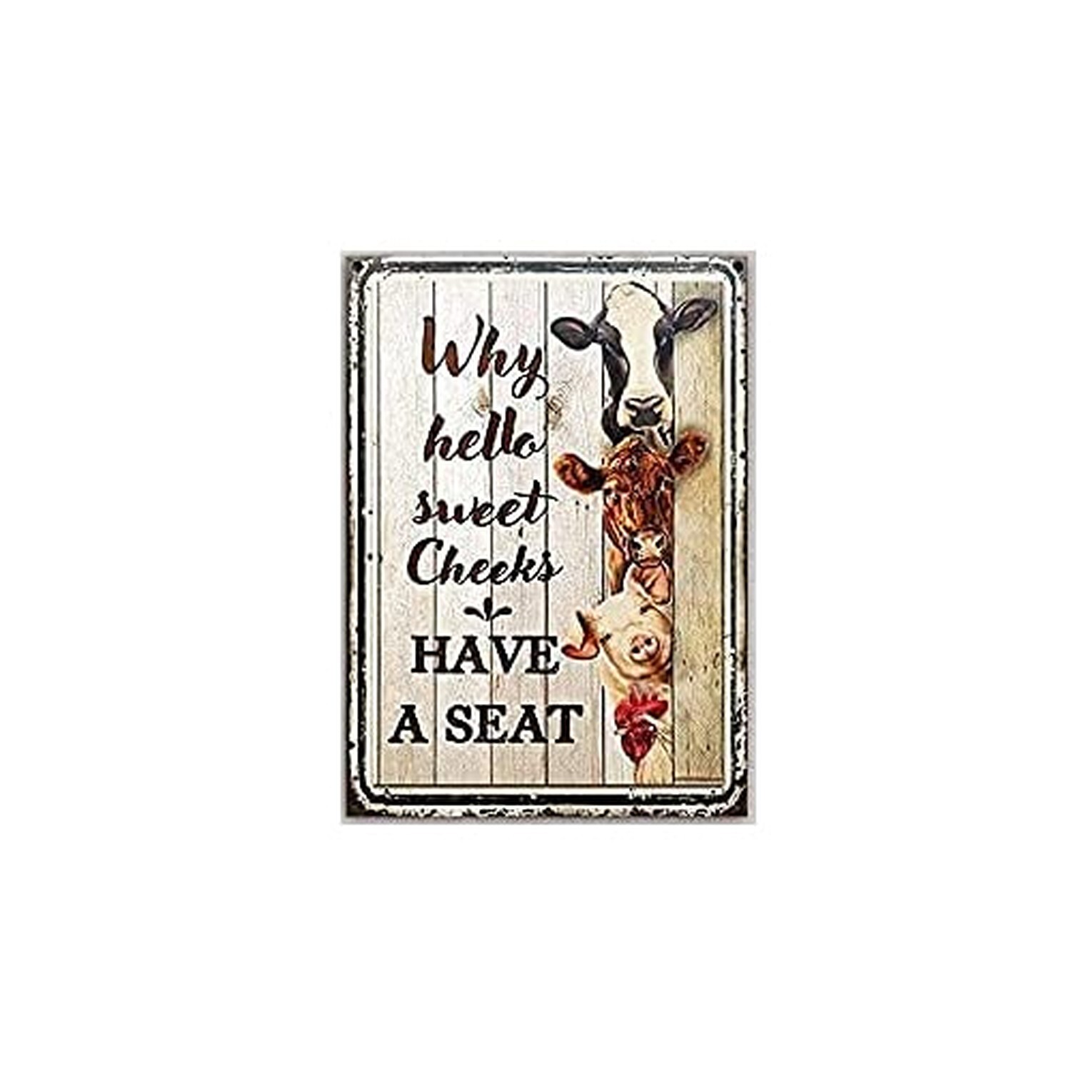 Bathroom Metal Sign Why Hello Sweet Cheeks Funny Farm Animals Metal Sign for ...