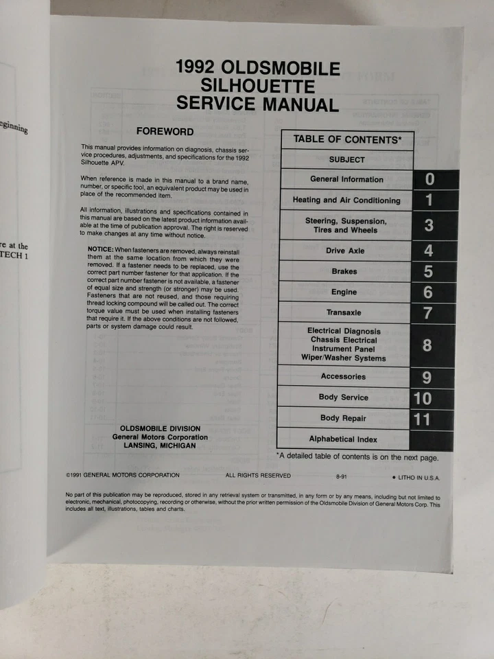1992 Oldsmobile силуэт сервис руководство OEM оригинальный заводской GM - Изображение 4 из 4