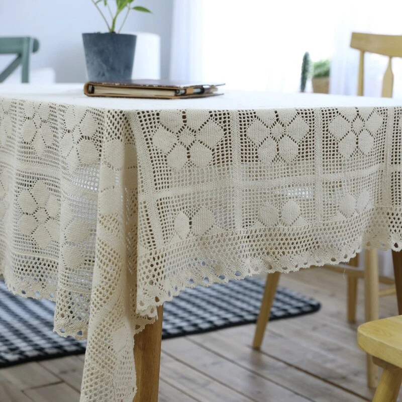 Retro Baumwolle Häkel Spitze Tischdecke Rechteckig Tischtuch Hohl Gewebt Ess - Bild 4 von 4