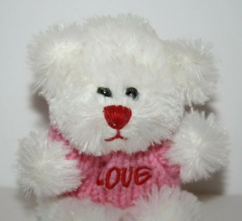 Animal Adventure Mini 5" Teddy Bear White Plush Pink Valentines Love Sweater Toy - Image 2 of 4