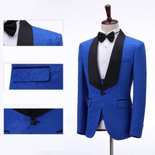 Herren 3 Stück Anzug Brokat Schal Revers Weste Hose Bräutigam Hochzeit Kostüm
