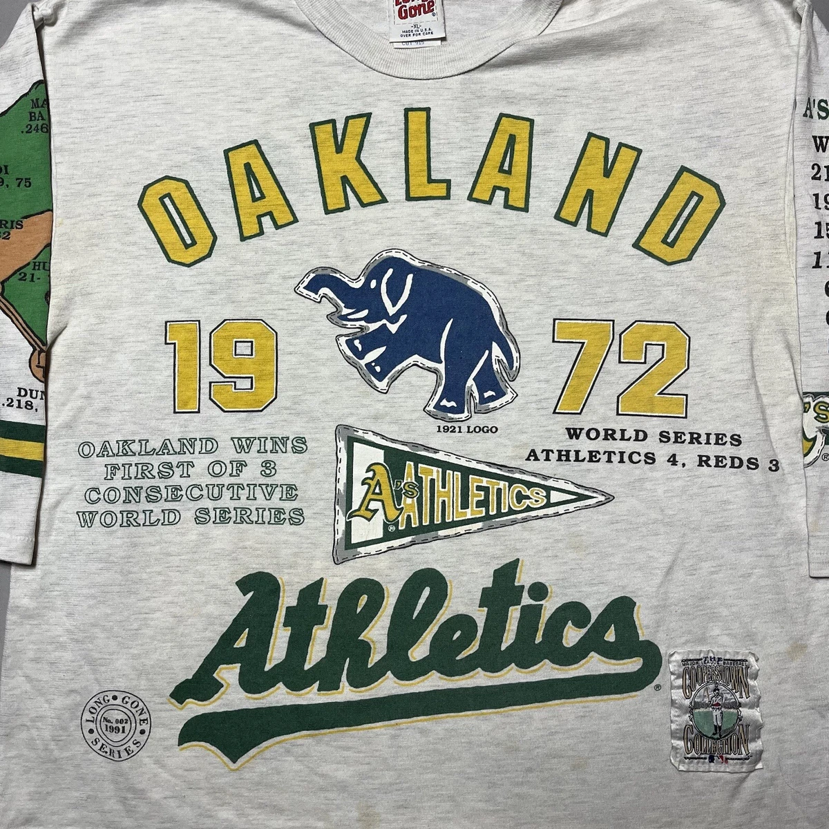 Vintage Oakland Athletics A’s All Over Print Long Gone T Shirt XL