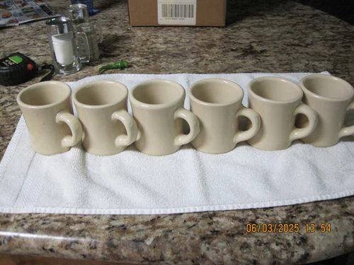 6 vintage Victor restauran/Diner heavy ceramic beige/ tan  mugs