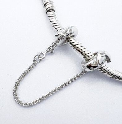   Moon & Star Safety Chain Spacer Charm Genuine 925 Sterling Silver  