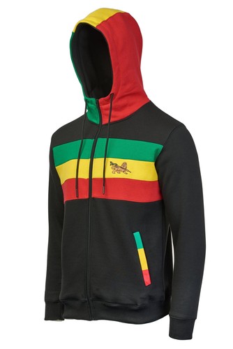 Felpa con cappuccio Rasta Reggae con cerniera nei colori rasta di CRAZY Lizard. Ricamo leone rasta. - Foto 8 di 62