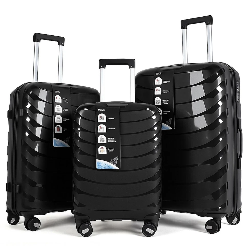 3-teiliges Hartschalen Kofferset mit 360° gummierten Rollen ultraleicht robust - Bild 2 von 4