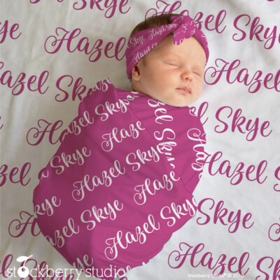 Personalized Baby Girl Custom Name Swaddle and Headband for Newborn Baby Gender