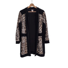 Chico's Travelers Collection Leopard Print Long Jacket Open Sheer Size 2 L