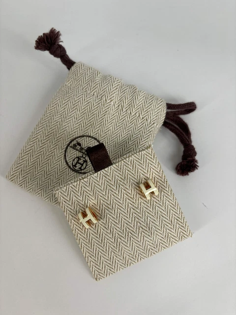 Hermes Mini Pop H Earrings Whie & Gold