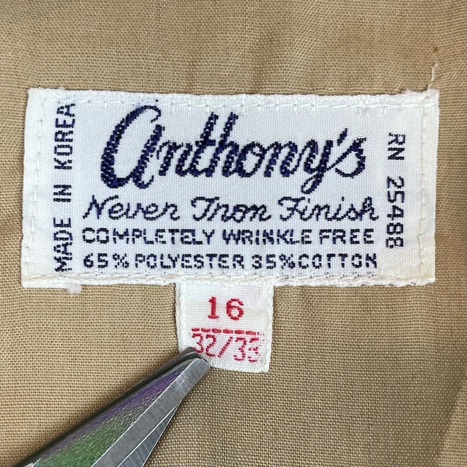 Camisa Western Vintage Anthonys No Iron Para Hombre 16 32/33 Marrón Manga Larga Perla Foto 4 de 4