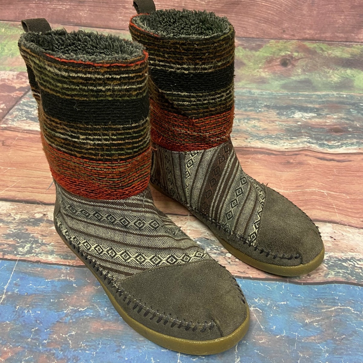 Toms Knit Faux Fur Southwest WinterCalf High Boots Moccasins
