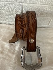vintage TOOLED buckle belt EAGLE leather 36 america WESTERN harley USA cowhide