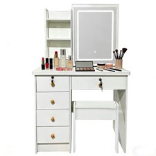 High Gloss 6 Drawers Computer Desk White Study Home Office Makeup Dressing Table
