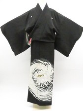 Japanese Vintage Kimono Black-Tomesode Silk Five Crest Gold Thread eb-1316