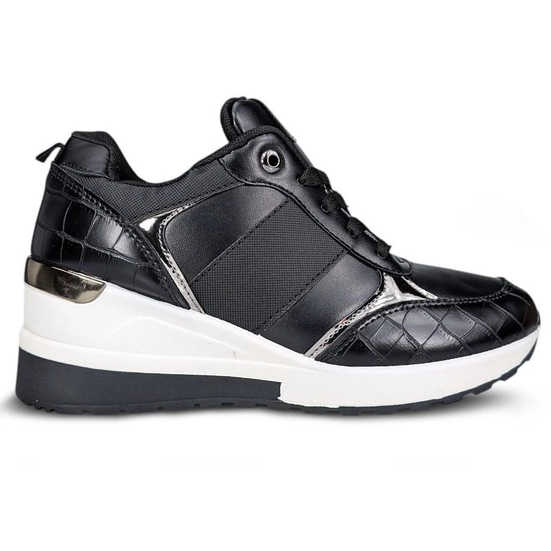 PERMANI Damen Sneaker mit Keilabsatz Sportschuhe Freizeitschuhe Elemi Schwarz