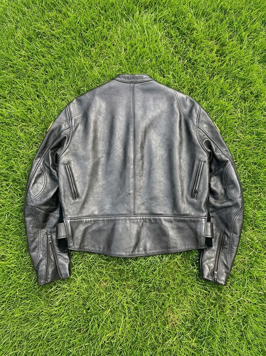 Vanson vintage style unique Leather Motorcycle Race Jacket Black - product detail image 2