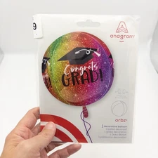 Anagram Orbz 15” Congrats Grad Graduation Foil Balloon Rainbow Glitter – New