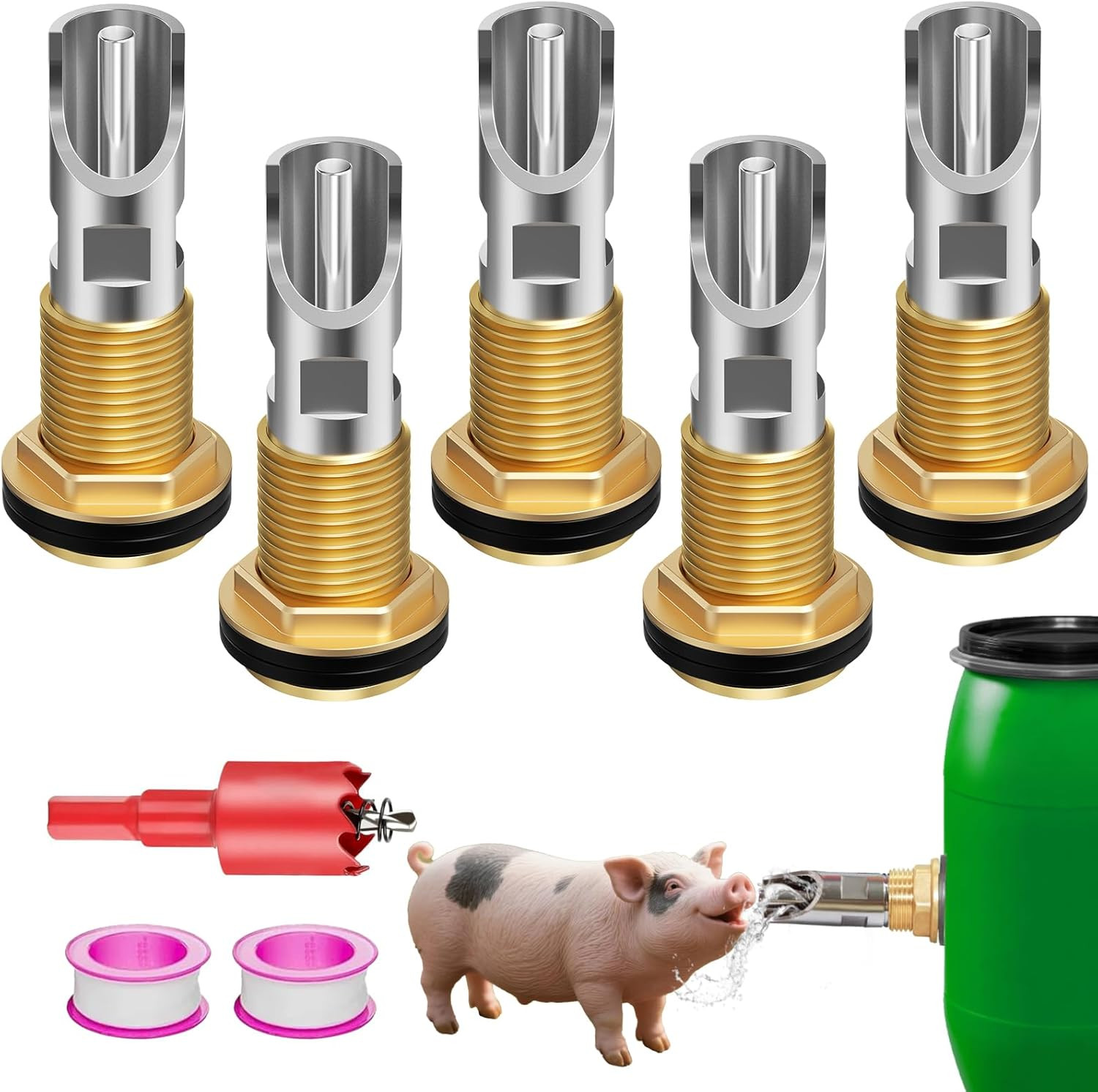 Pig Water Nipple，Pig Nipple Waterer for Barrel Kit，Autom