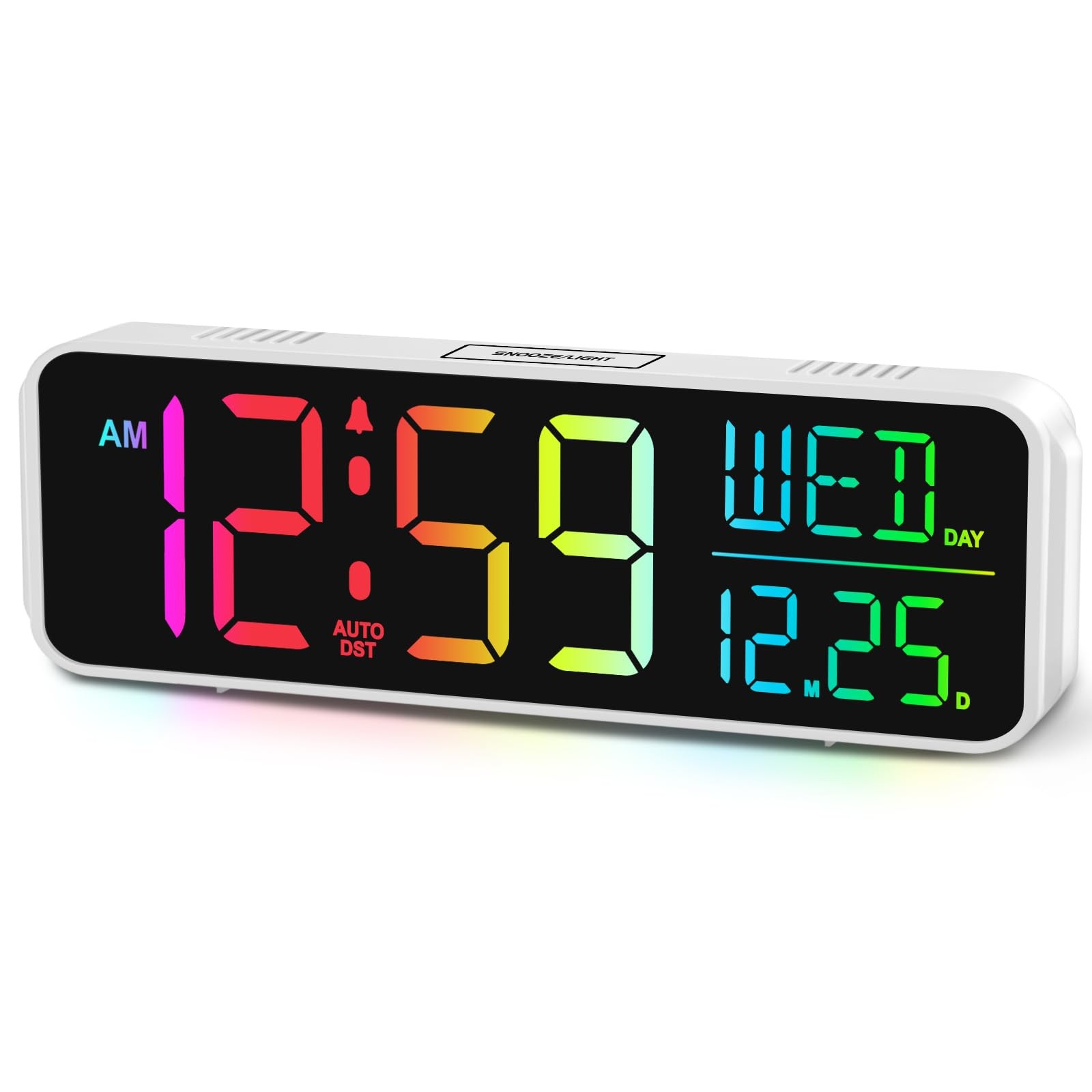 Large Display Digital Alarm Clock for Bedrooms, Date Day of Week Temp Desk Ta...